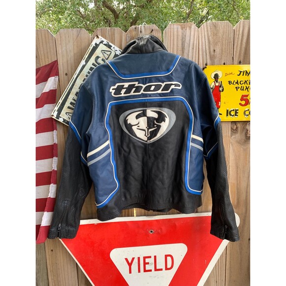 Vintage Black and Blue Leather Motorcycle Racing Jacket - Size L - Picture 2 of 10